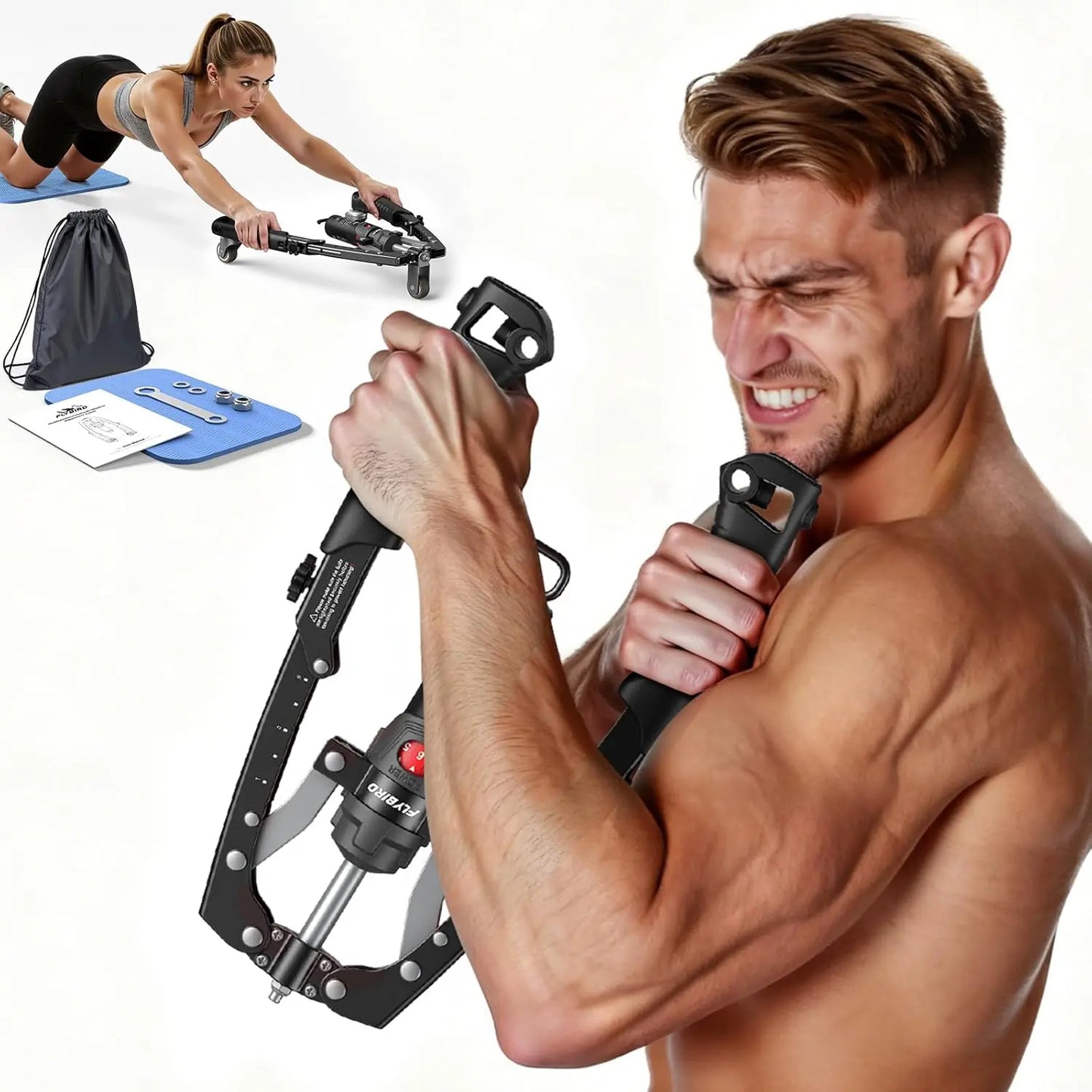 CT1 Adjustable Chest & Arm Trainer 22‑440lbs, 2‑in‑1 Ab Roller Home Gym Equipment for Men Women