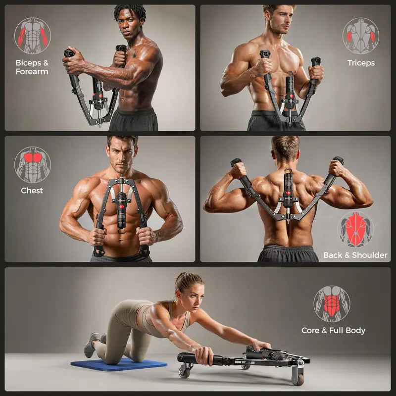 CT1 Adjustable Chest & Arm Trainer 22‑440lbs, 2‑in‑1 Ab Roller Home Gym Equipment for Men Women