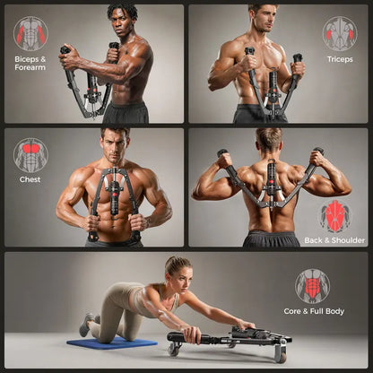CT1 Adjustable Chest & Arm Trainer 22‑440lbs, 2‑in‑1 Ab Roller Home Gym Equipment for Men Women